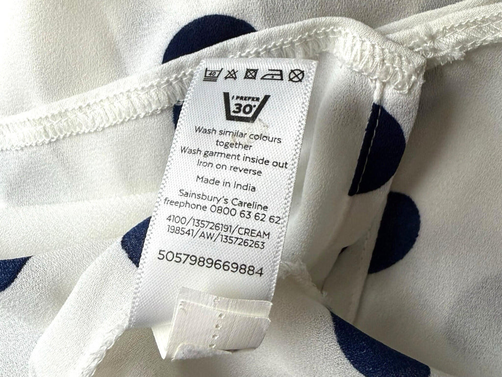 TU Polka Dot Shirt Blouse Women's UK Size 10 Oversized Chiffon Button Up White