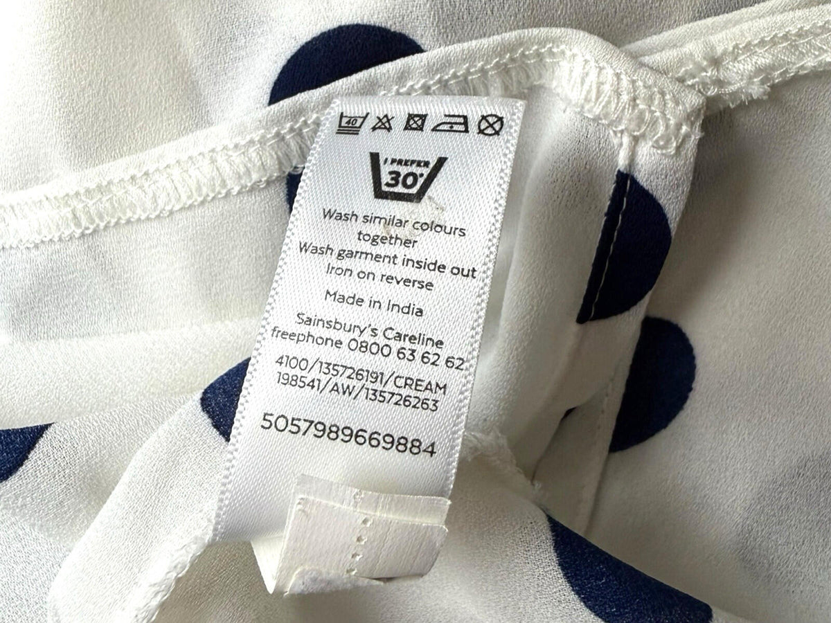 TU Polka Dot Shirt Blouse Women's UK Size 10 Oversized Chiffon Button Up White