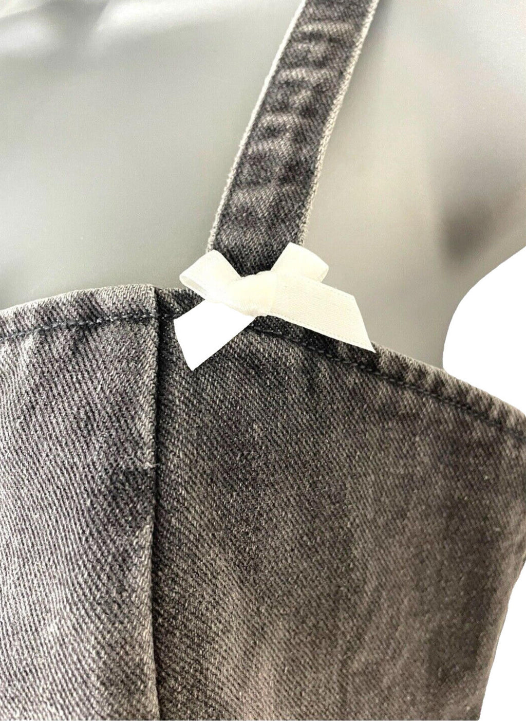 Dark Grey Denim Tank Top Lace Up Front Bow Detail Women's UK Size S