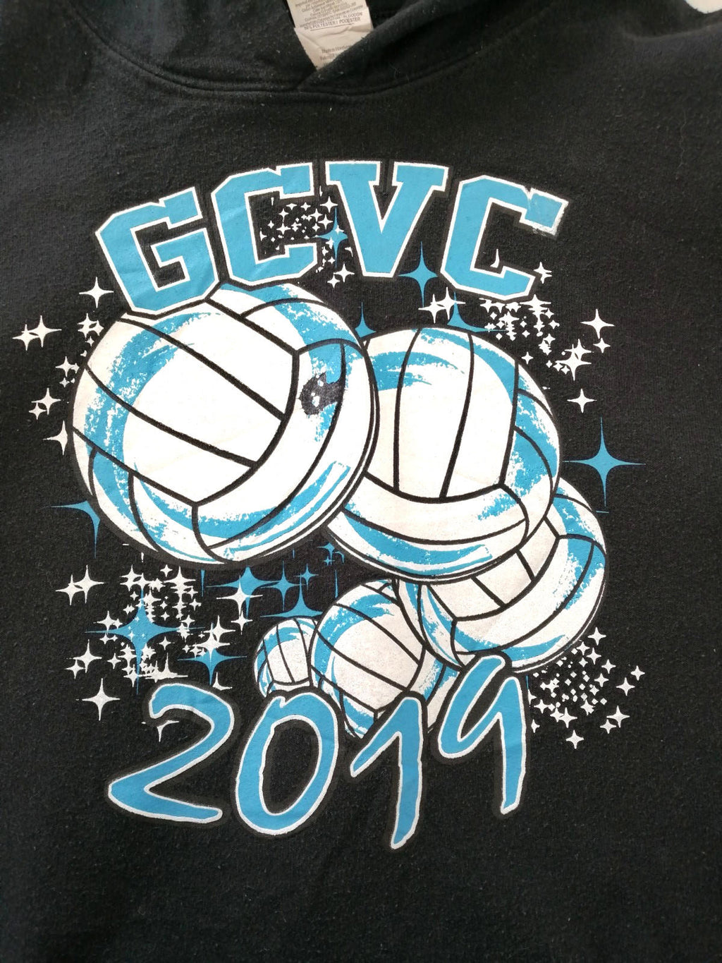 Gildan Black Volleyball Hoodie Women's Size S Graphic Print GCVC 2019 Sports Hooded Pockets