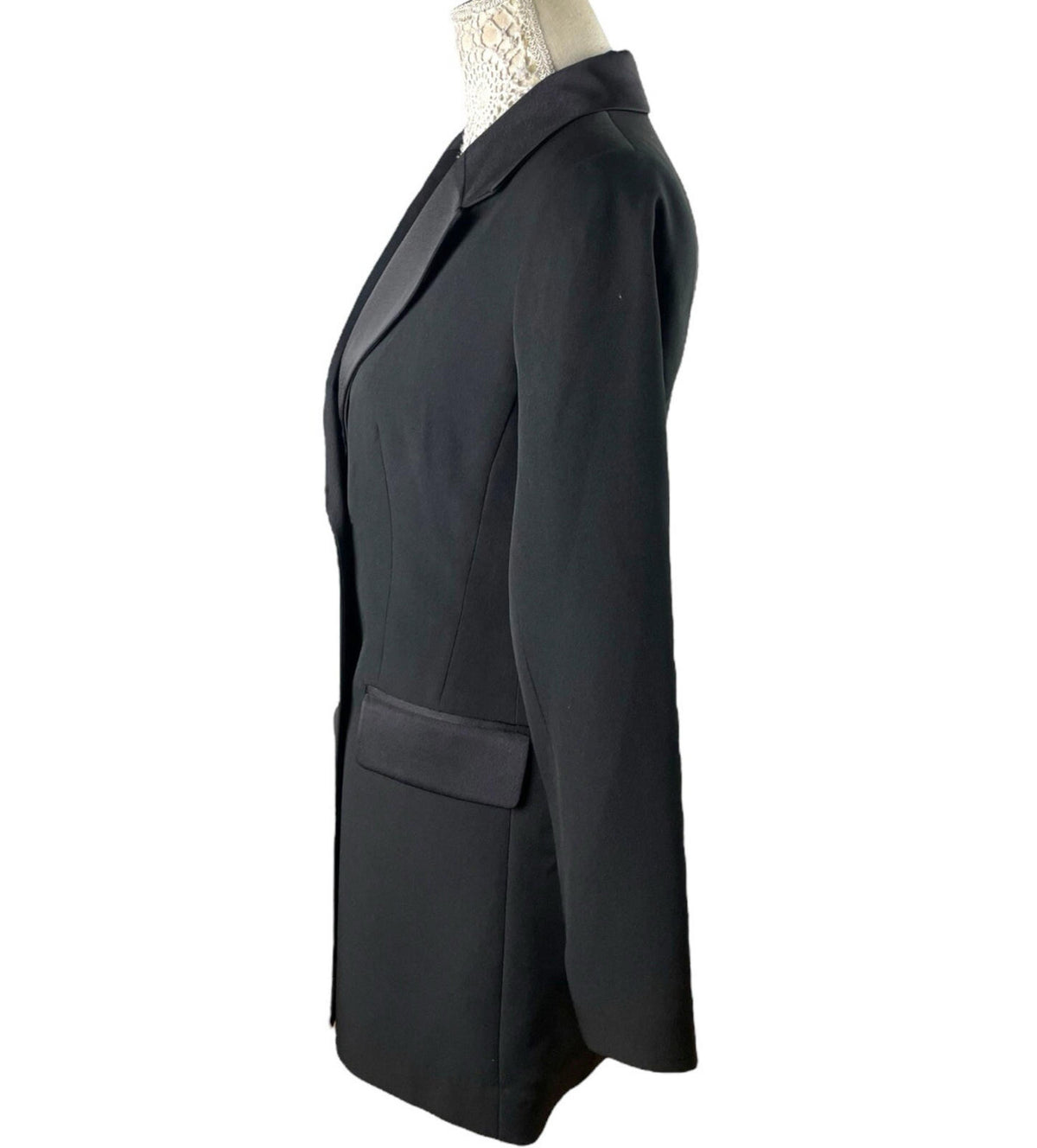 New Look Long Black Blazer Jacket Diamante Button PETITE Women’s UK Size 8