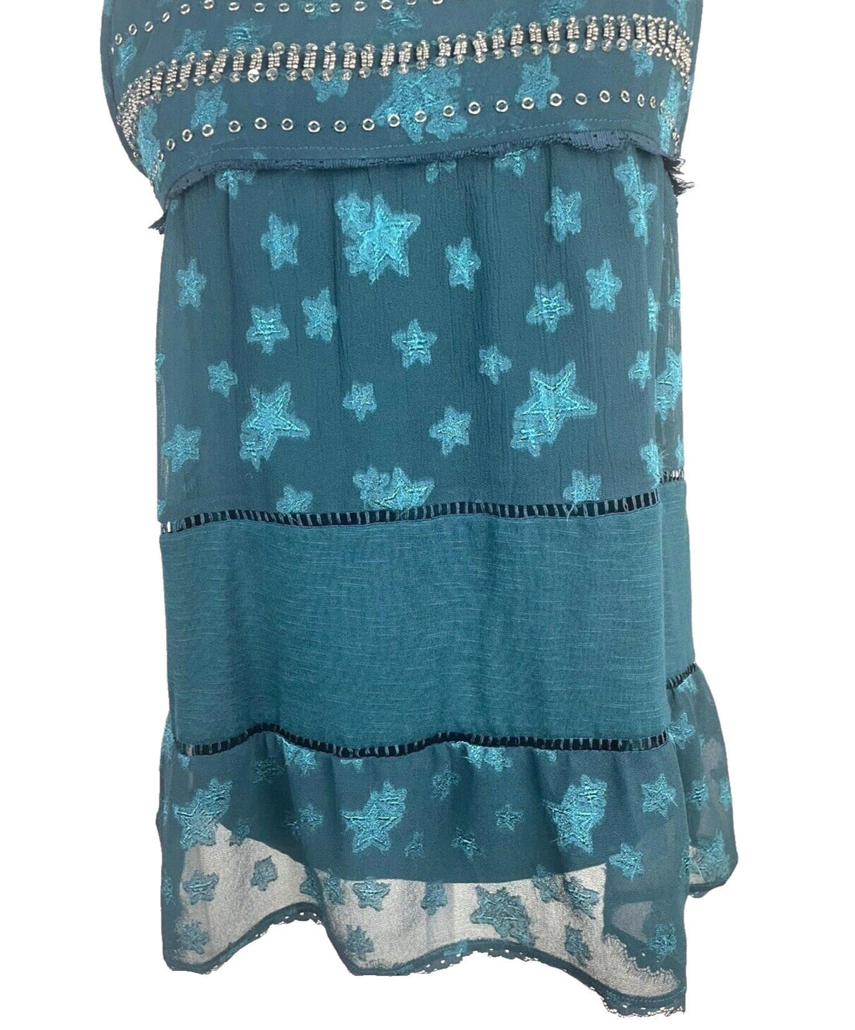 Next Turquoise Next Starscene Tunic Top  Women's UK Size 10 Chiffon Layered Embellished Sparkle