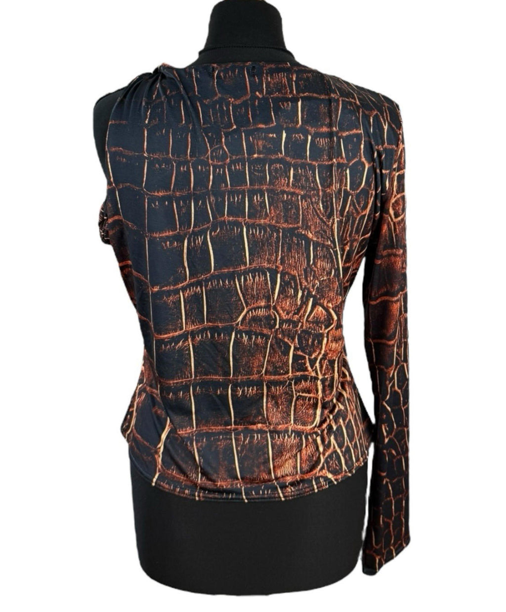 Black Orange One Shoulder Top Twisted Strap Stretch Women's UK Size 14-16