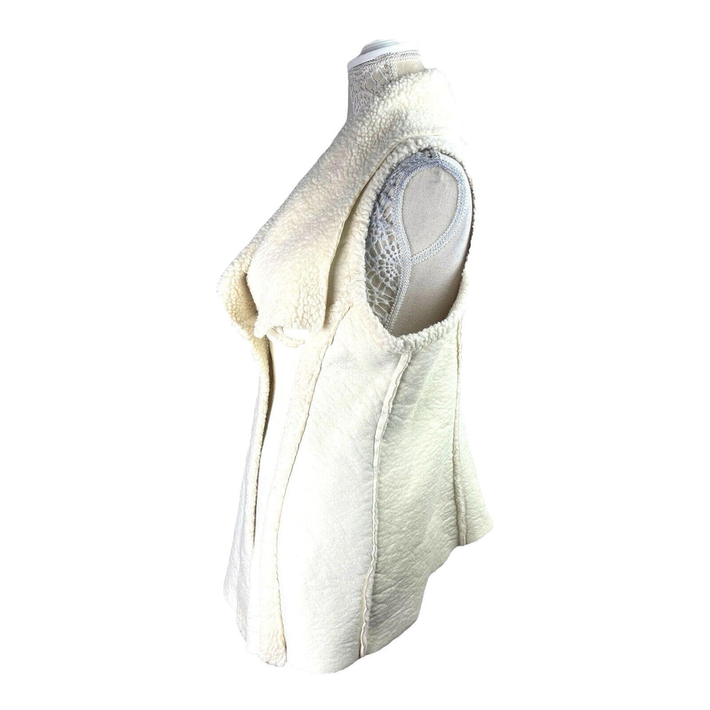 Beige Italian Cream Gilet Faux Leather Sherpa Lining Women's UK Size L (12)