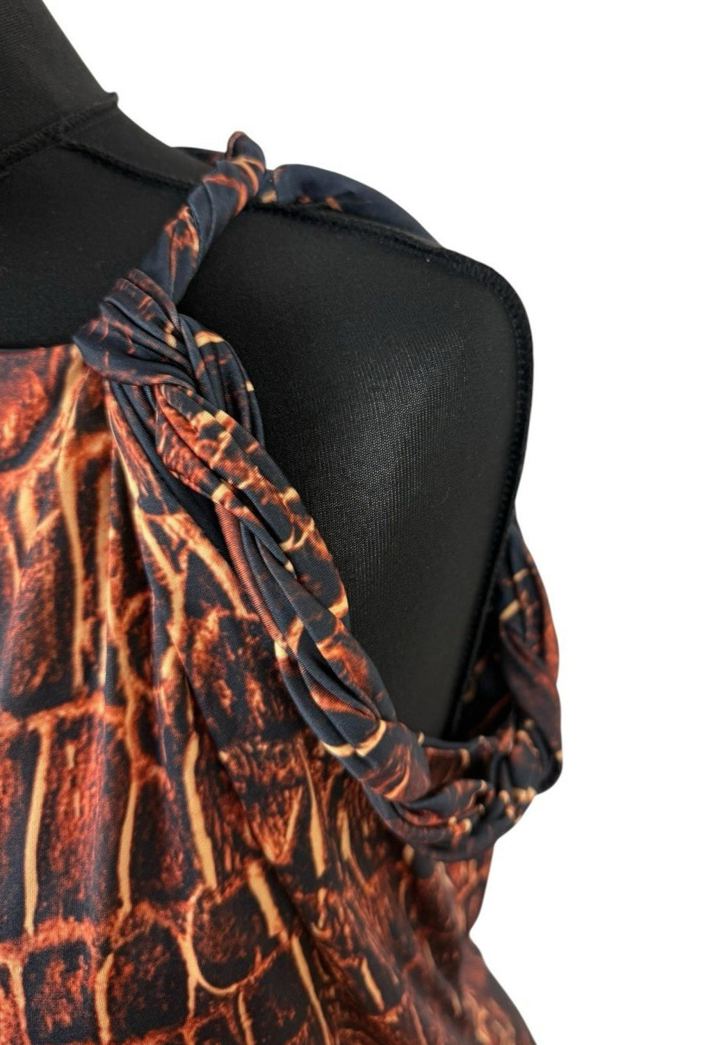 Black Orange One Shoulder Top Twisted Strap Stretch Women's UK Size 14-16