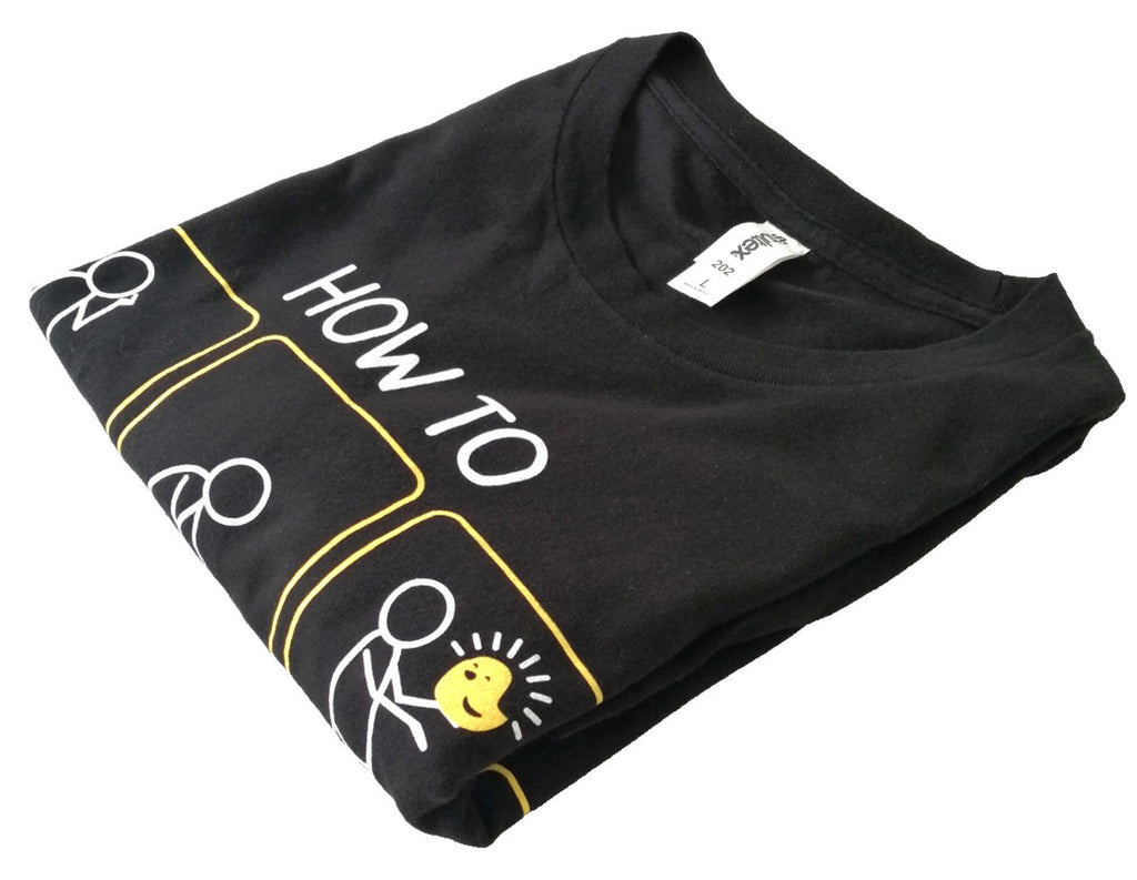 Tultex Black Funny Cute Animal Graphic Print T-Shirt Men's Size L Black Crew Neck 100% Cotton