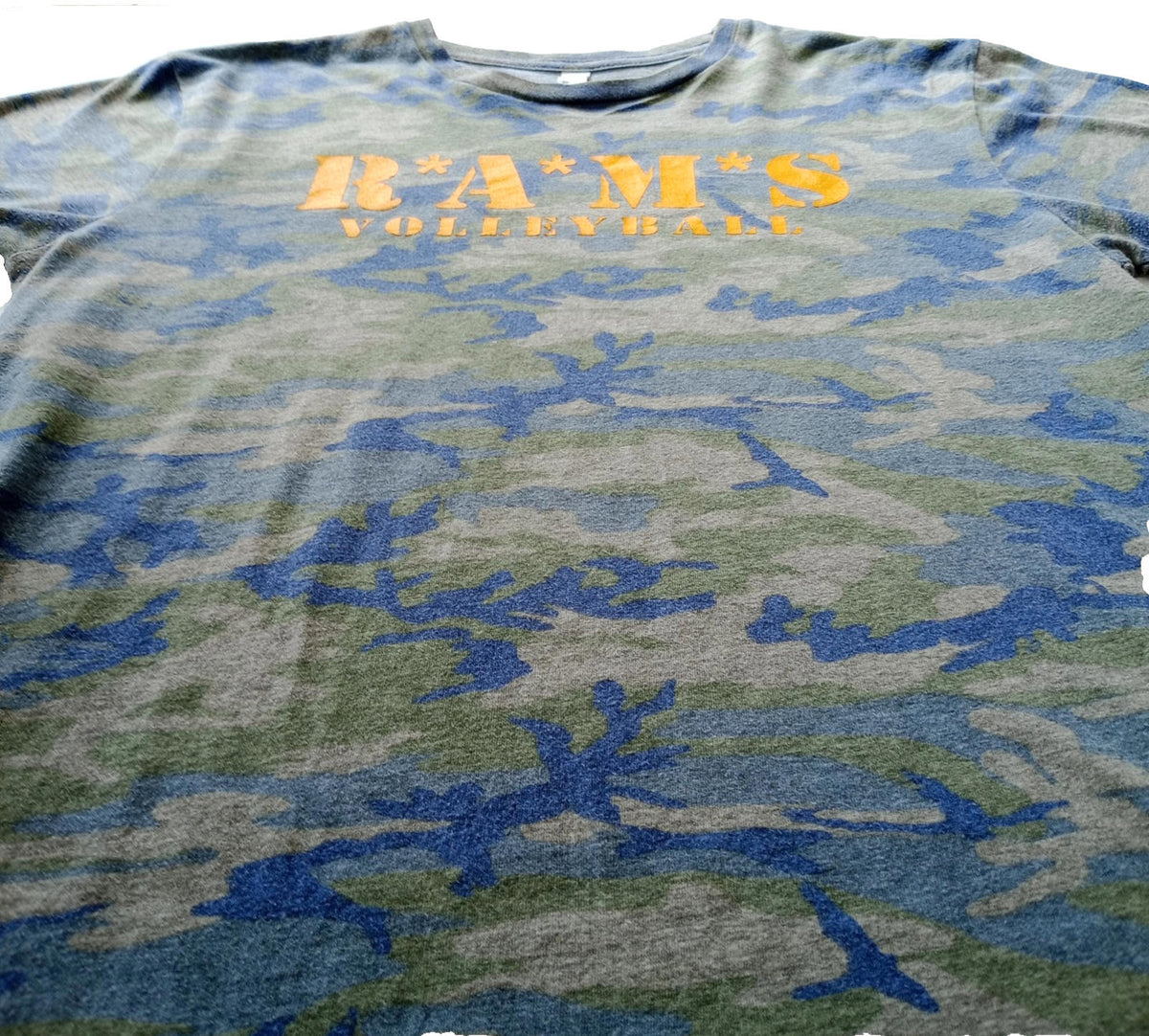 L.A.T. Apparel Gray RAMS Volleyball Graphic Print T-Shirt Men's UK Size M Grey Crew Neck Cammo