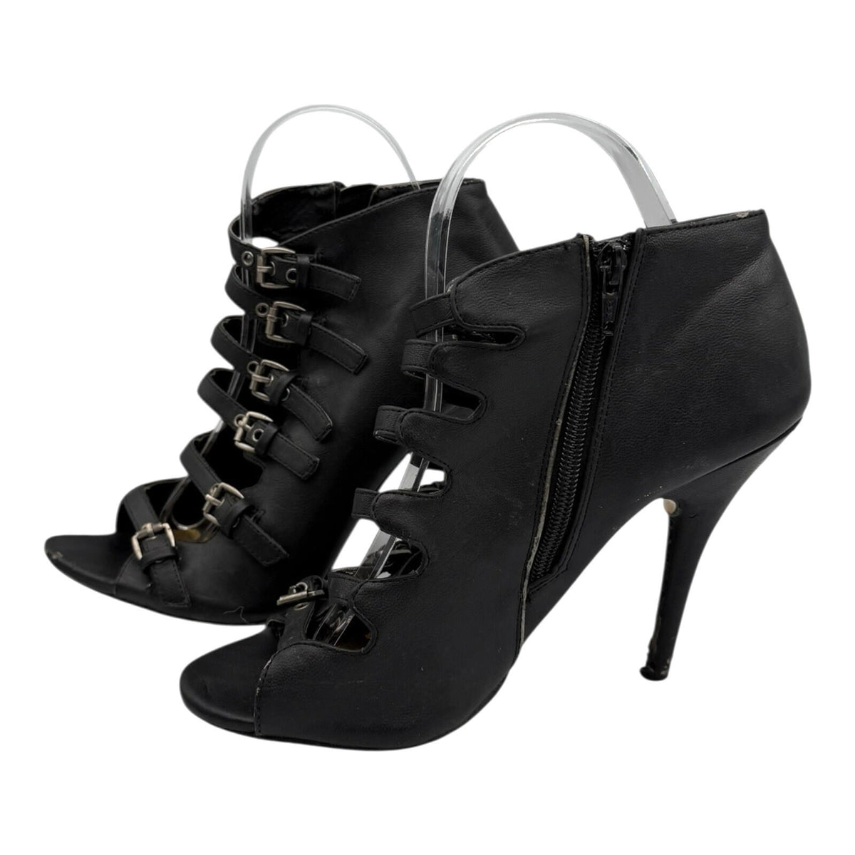 TRUFFLE Black Truffle Peep Toe Ankle Shoes  Women's UK Size 6 Straps Buckles Stiletto Black