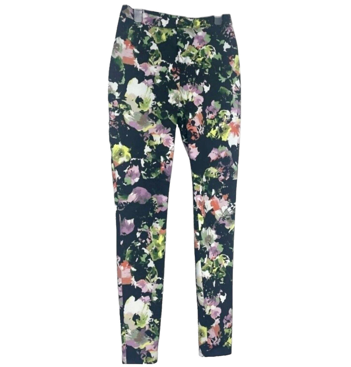 F&F Floral Trousers Skinny Fit Black High Waist Women's UK Size 8