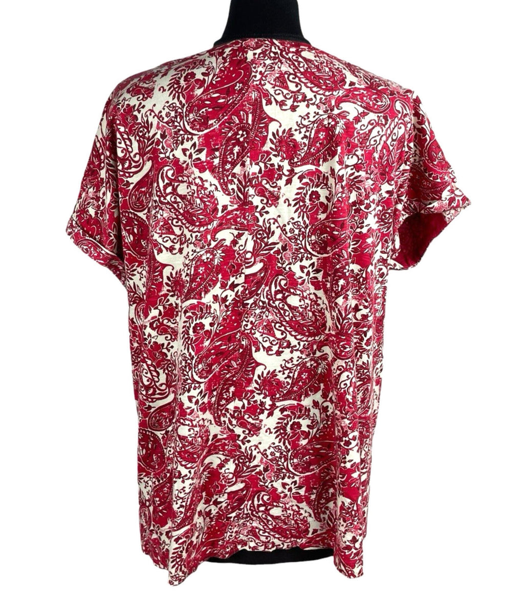 Next T-Shirt Blouse Top Women's UK Size 16 Paisley Short Sleeve Cotton Red