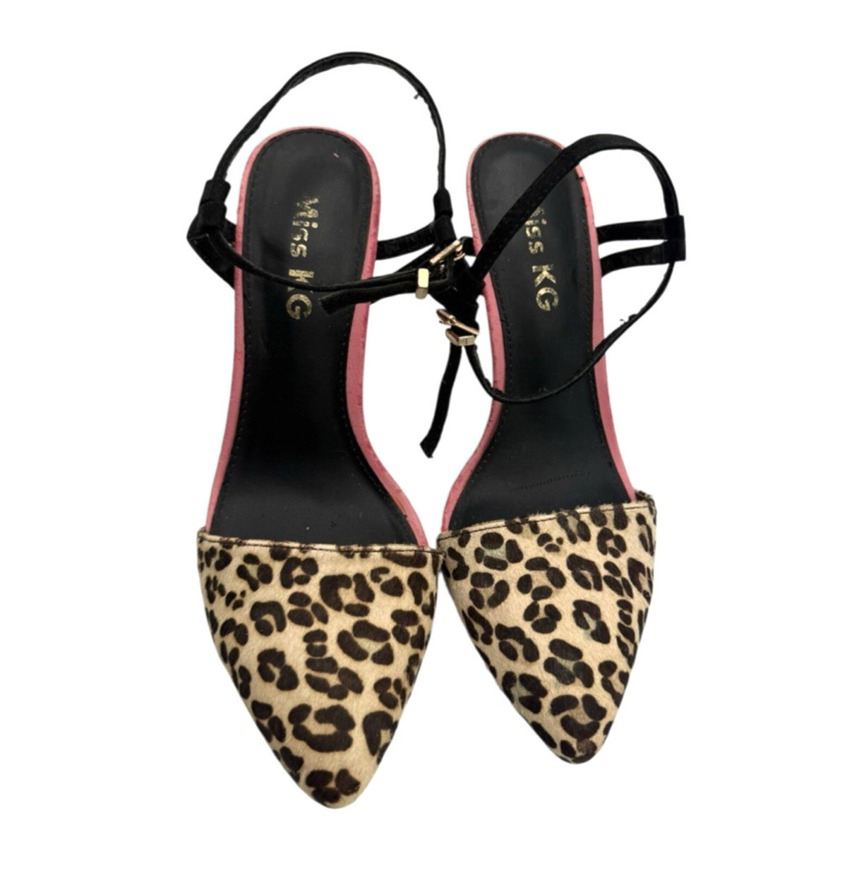Miss KG Leopard Sling-Back Stiletto Shoes Women's UK Size 6 Pony Fur Kurt Geiger