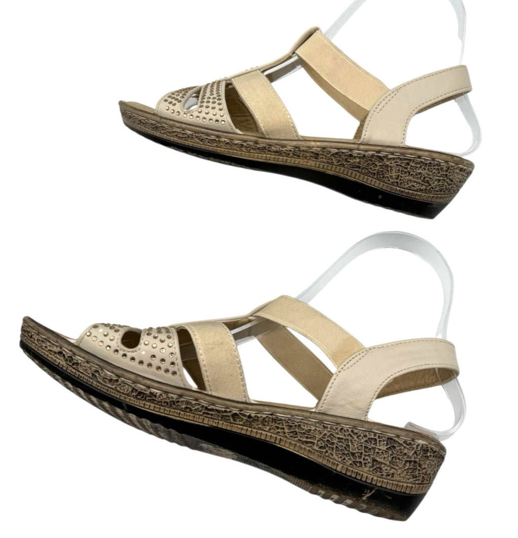 Softlites Tan Softlites Sandals Elasticated Diamante Low Heel Cushioned Gladiator Beige Gold