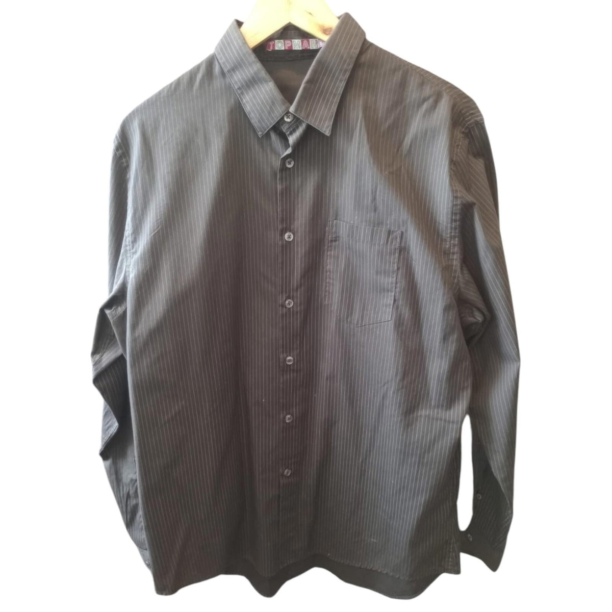 TOPMAN Black Stripe Shirt Vintage Long Sleeve Pocket Men's UK Size XL 42" Chest