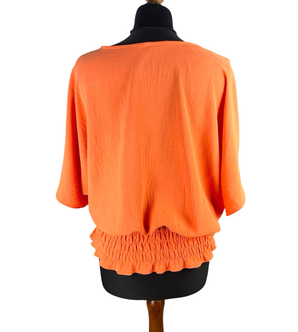 Emreco Orange Peplum Blouse Summer Top Elastic Waistband Women's UK Size 10
