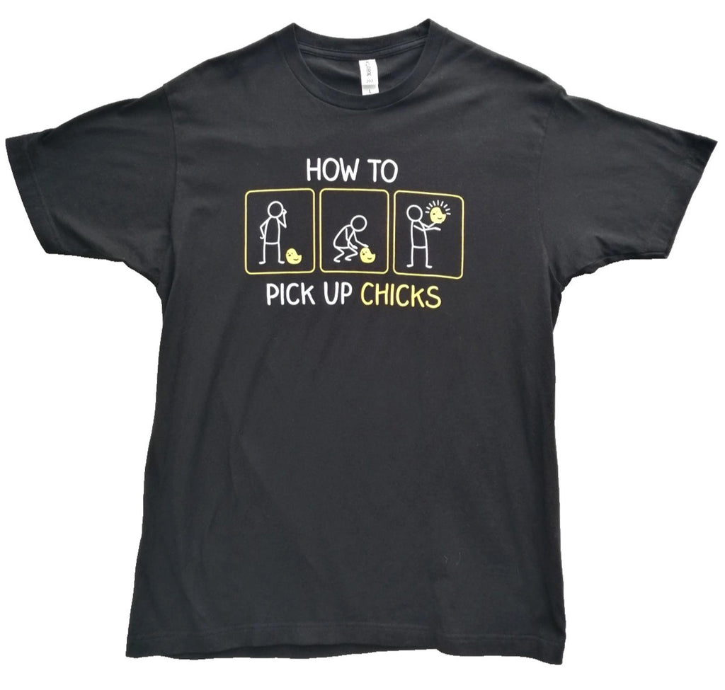 Tultex Black Funny Cute Animal Graphic Print T-Shirt Men's Size L Black Crew Neck 100% Cotton