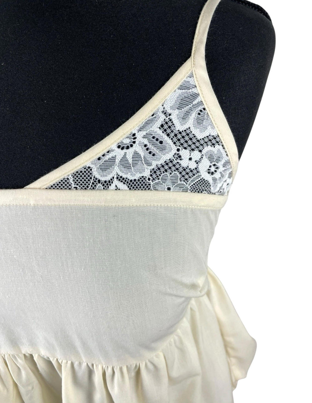 Beige Peplum Tank Top Spaghetti Strap Lace Accent Women's UK Size 8
