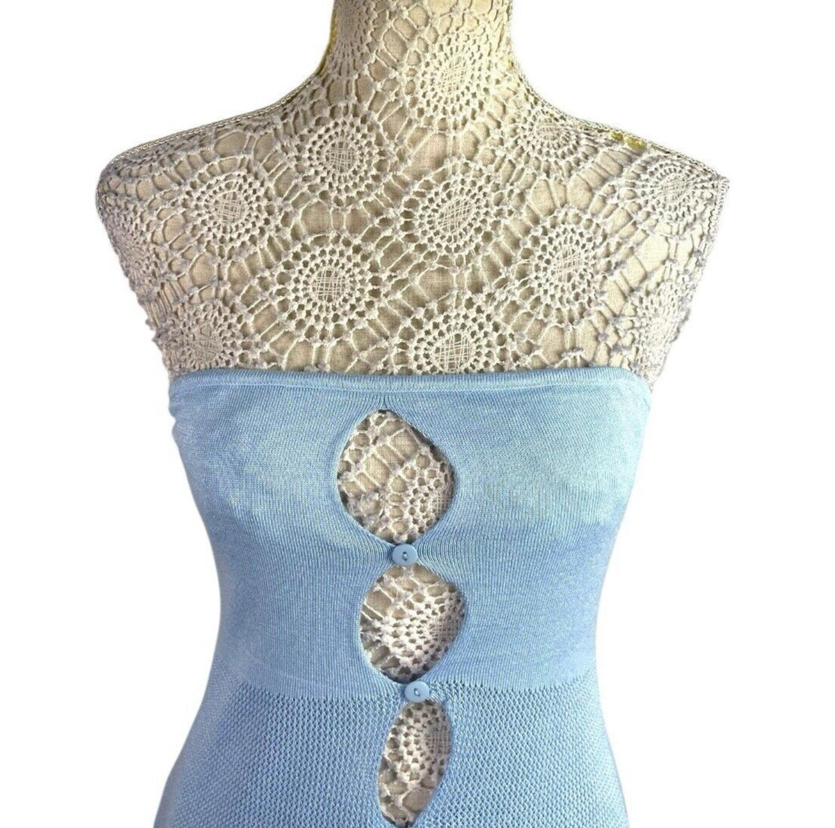 Light Blue Knit Beach Dress Maxi Cut Out Design Women's UK Size 10-12