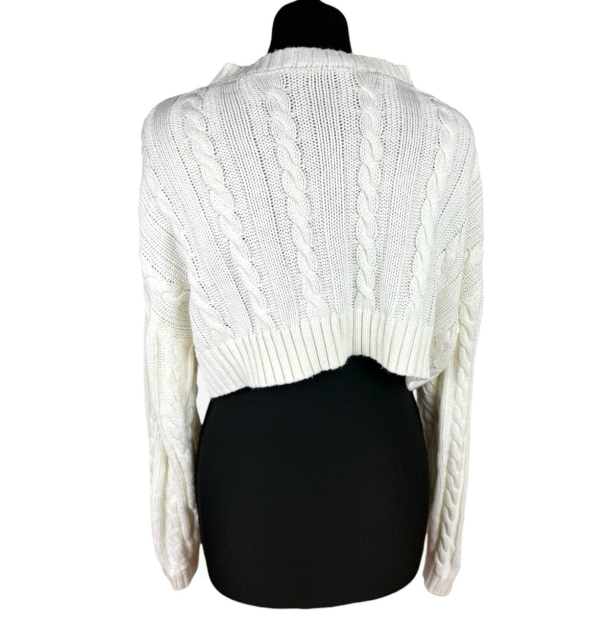 Dazy Cropped Cable Knit Jumper Women's UK Size S Aaron Long Sleeve Ivory