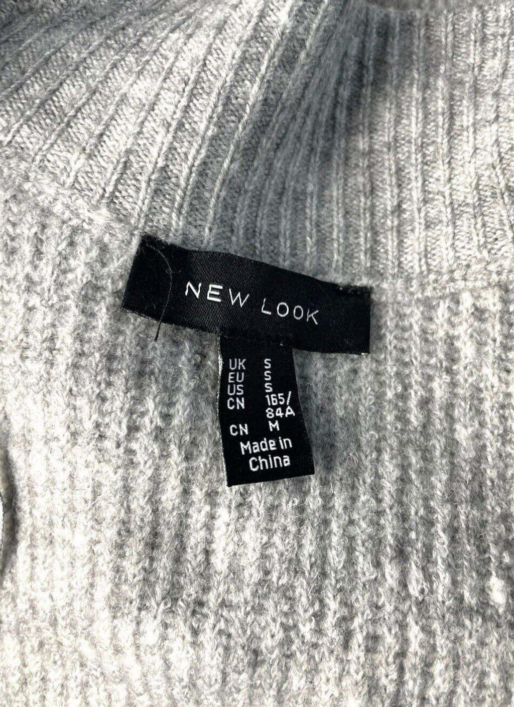 New Look Longline Knit Cardigan Women's UK Size S Grey Ribbed Open Front Pockets