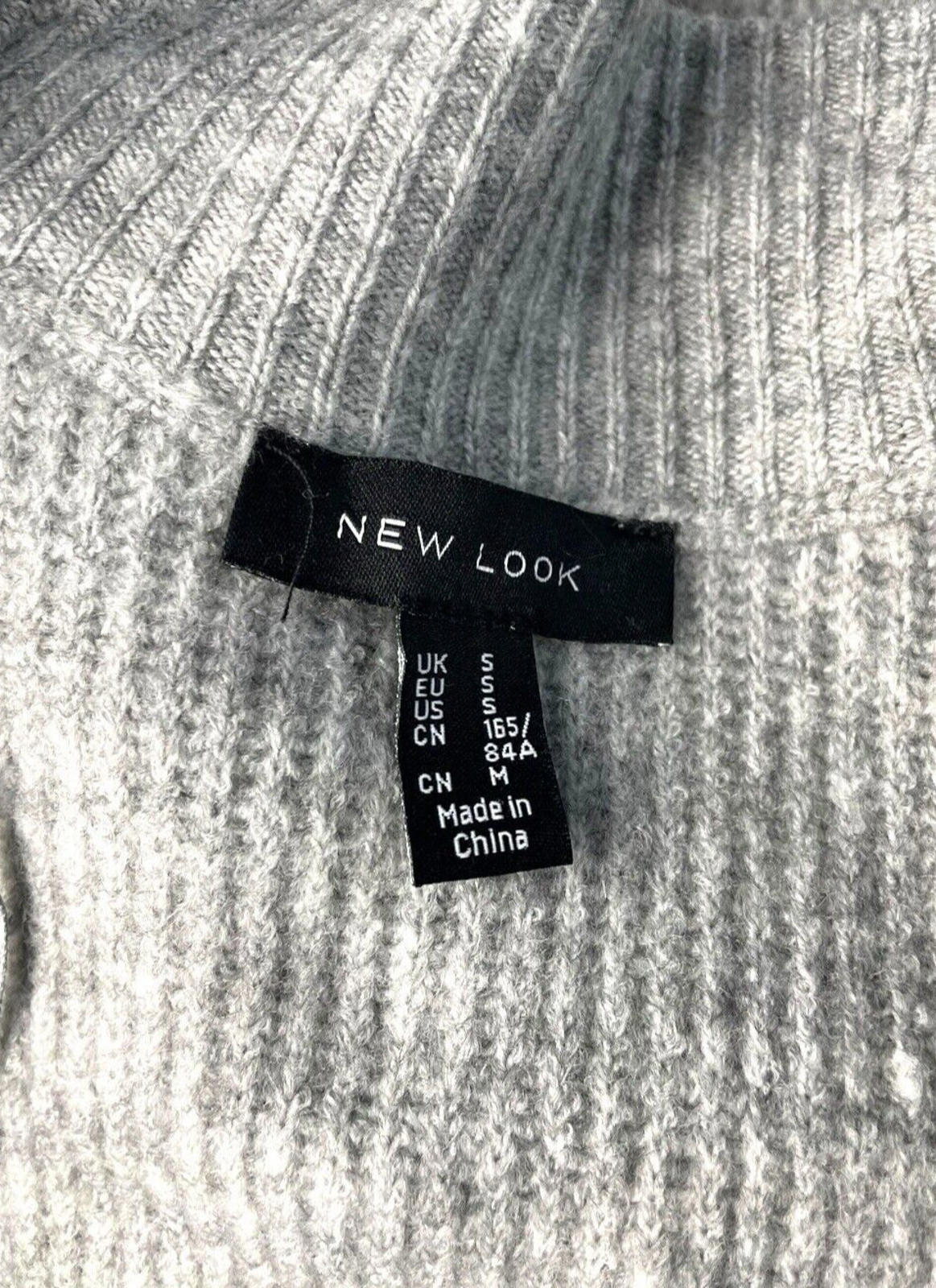 New Look Longline Knit Cardigan Women's UK Size S Grey Ribbed Open Front Pockets