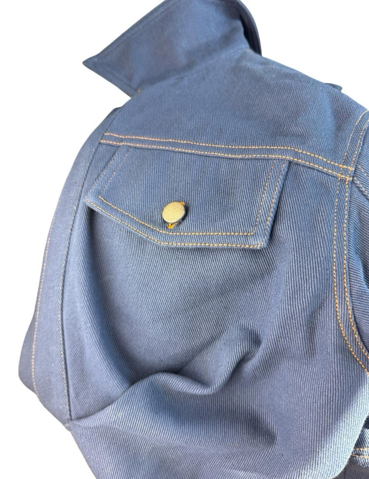 Navy Cropped Denim Shirt Women's UK Size 8 Blue Twist Cutout Detail 3/4 Sleeve Top