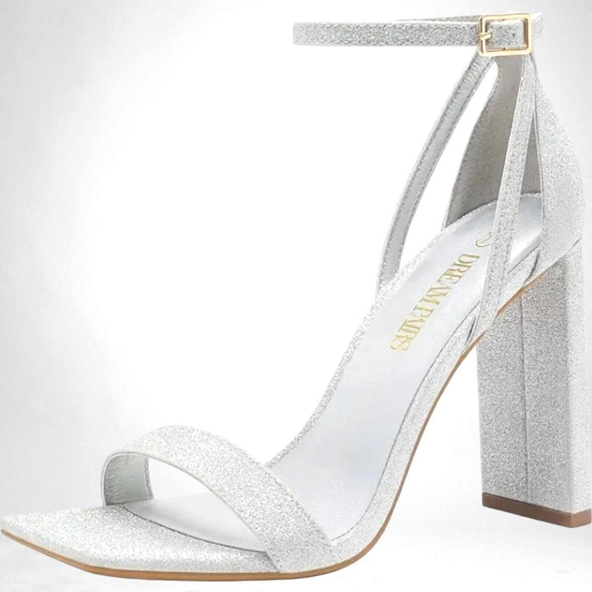 Dream Pairs Silver Sparkle Block Heel Shoes square Toe Women's UK Size 8