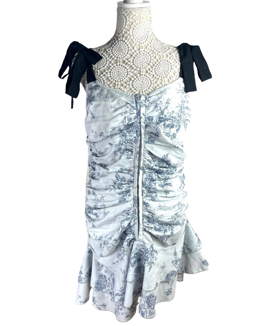 Pretty Little Thing Pale Blue Corset Mini Dress Ruffles Women's UK Size 16