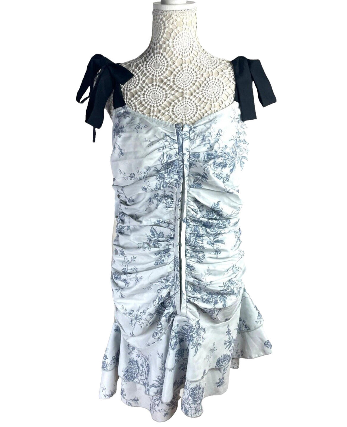 Pretty Little Thing Pale Blue Corset Mini Dress Ruffles Women's UK Size 16