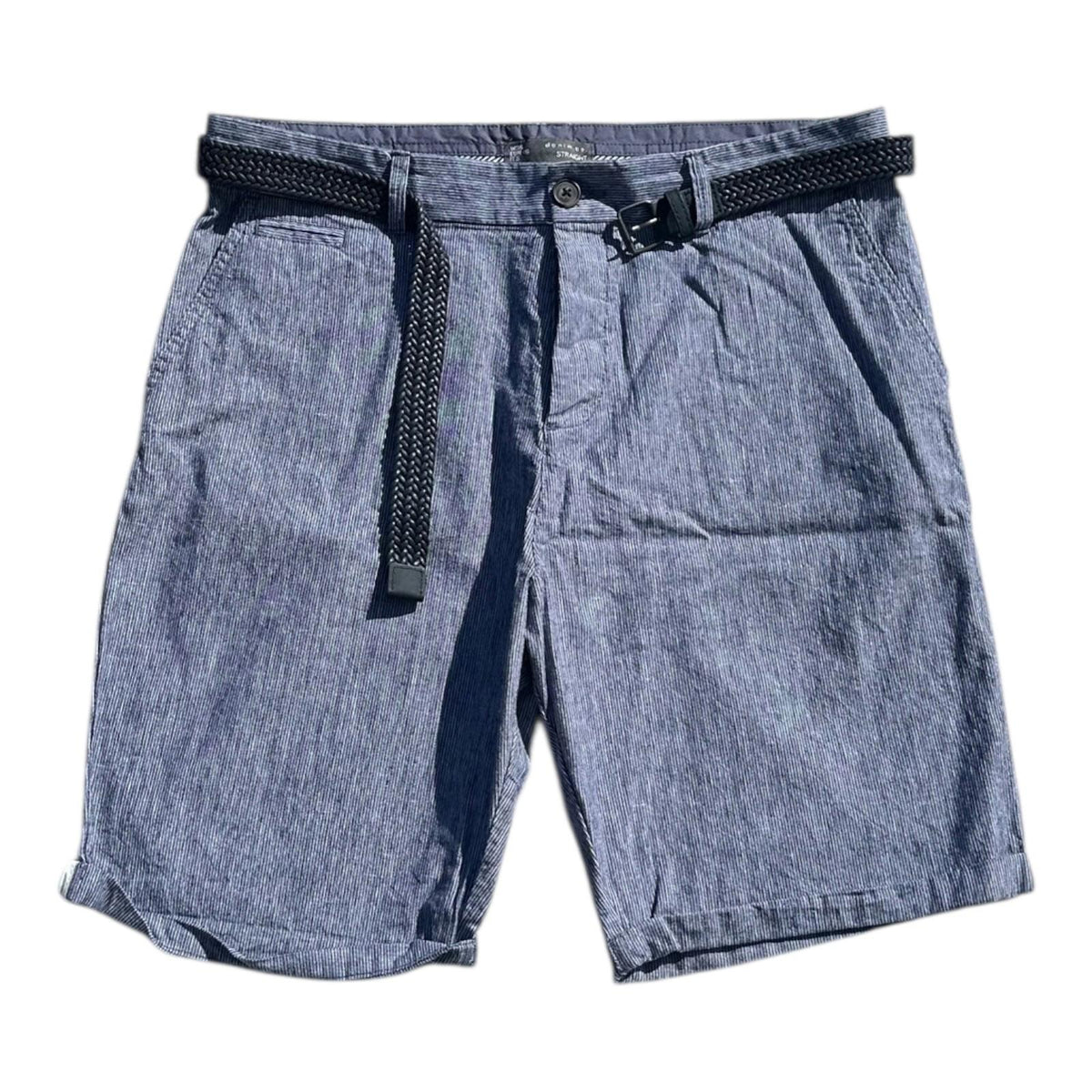 Denim & Co. Shorts Men's UK Size 36" W Blue Belted Pockets Button Up Summer Bermuda