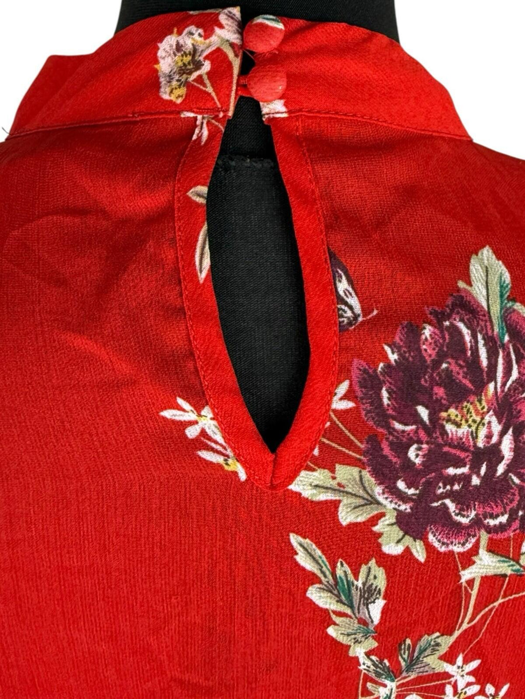 Primark Floral Blouse Women's UK Size 14 Long Sleeve Ruffled Cuffs Choker Neck
