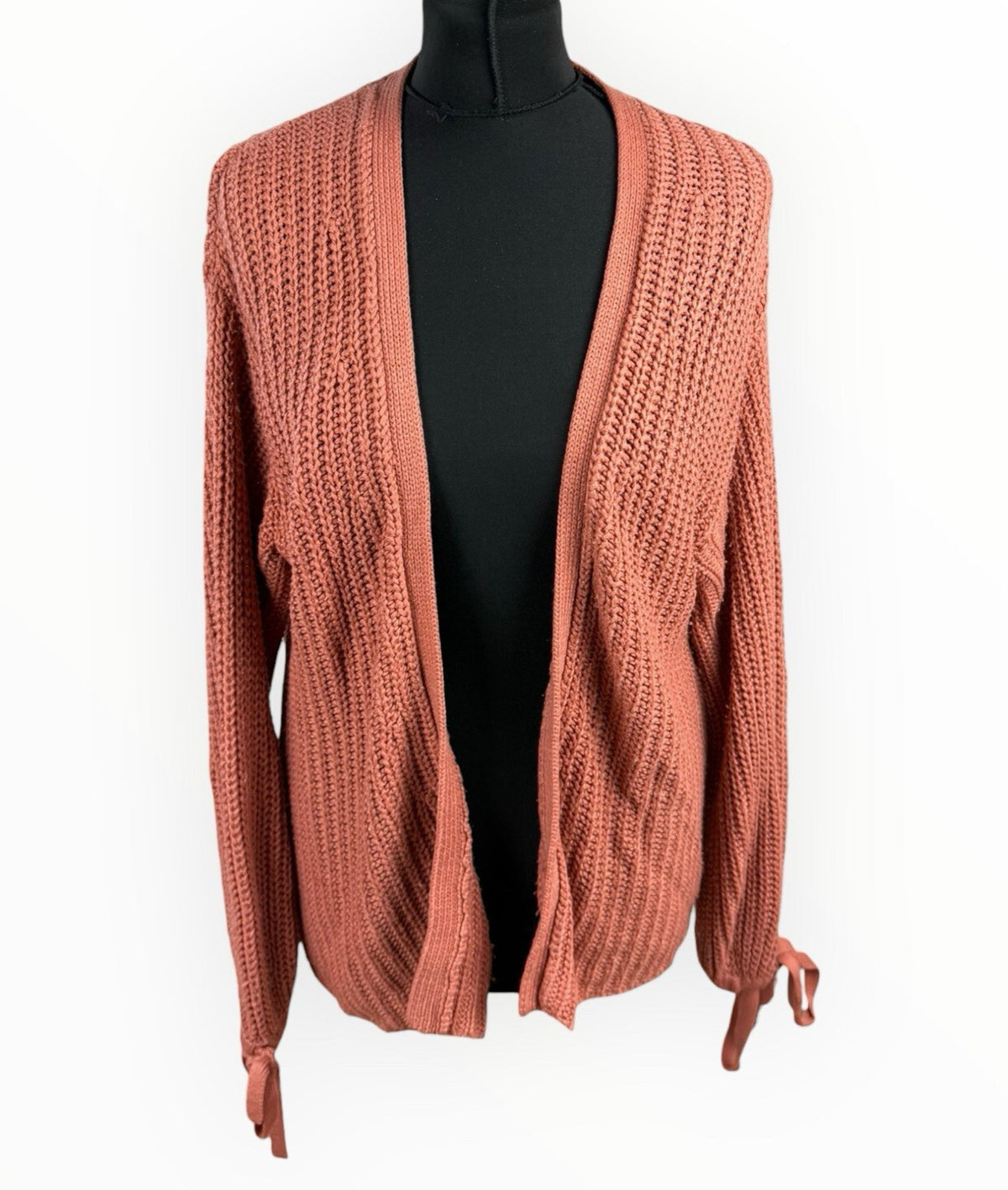 V By Very Womens Rust Orange Chunky Knit Cardigan Tie Cuff Balloon Sleeve 8