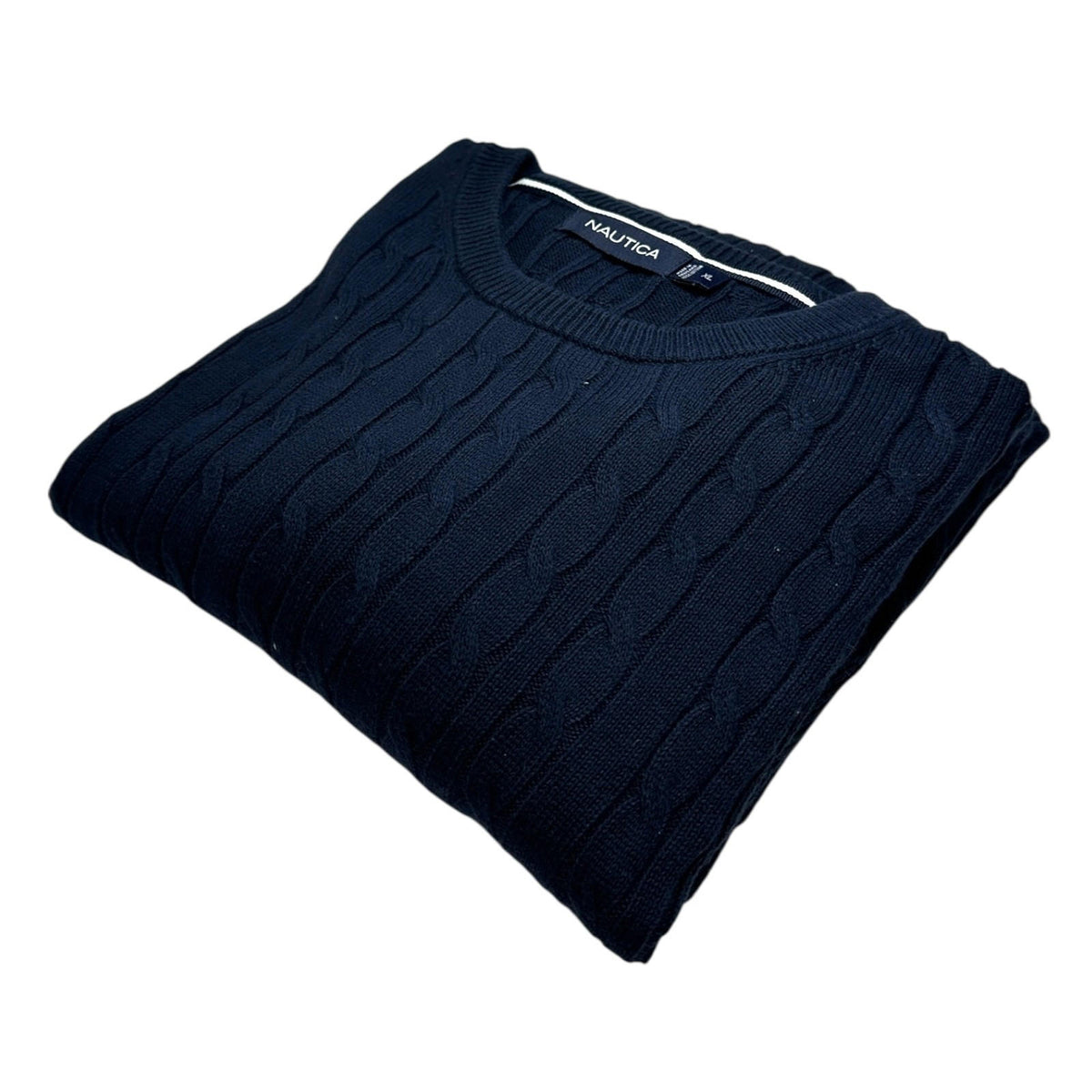 Nautica Knit Jumper Men's UK Size XL Navy Blue 100% Cotton Long Sleeve Crew Neck