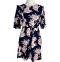 Urban Bliss Midi Dress Navy Floral High Neck Elastic Waist Women's UK Size 10