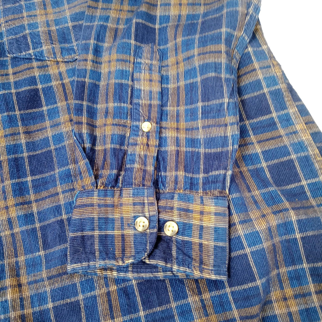 Sonoma Corduroy Shirt Men's UK Size 2XL Blue Check Pocket 100% Cotton Easy Care