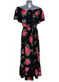 Atmosphere Floral Maxi Dress Women’s UK Size 4 Off Shoulder Black Pink