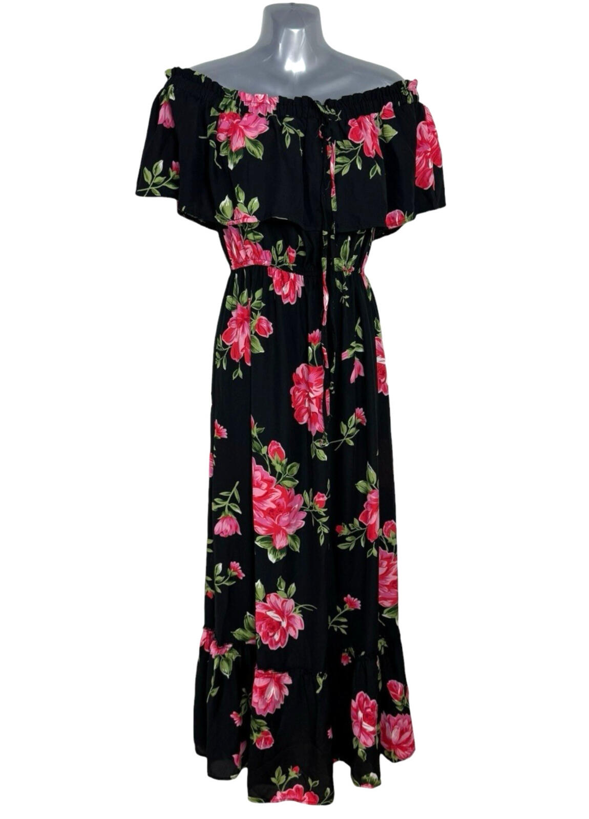 Atmosphere Floral Maxi Dress Women’s UK Size 4 Off Shoulder Black Pink