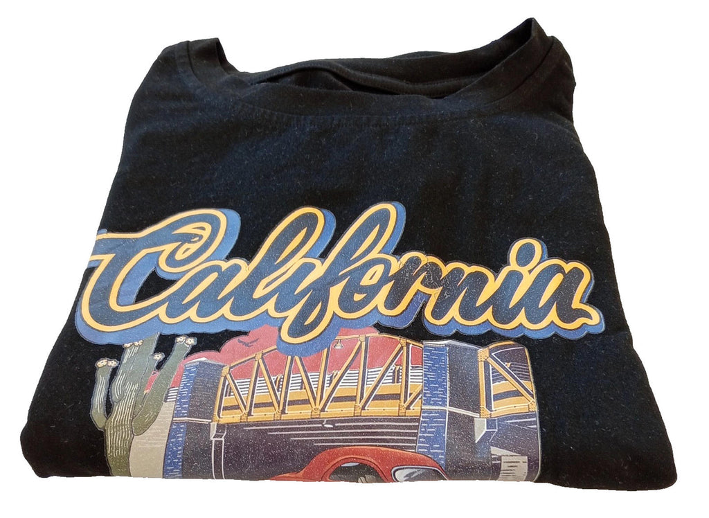 SHEIN Black California Graphic Print T-Shirt Men's UK Size S Black Crew Neck 100% Cotton