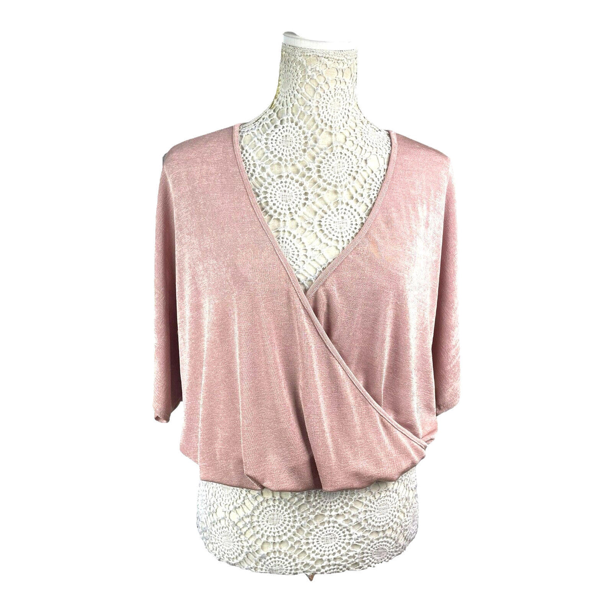 New Look Pink New Look Wrap Blouse Top Women's UK Size 10 Pink Drape Front Shimmer 3/4 Sleeve