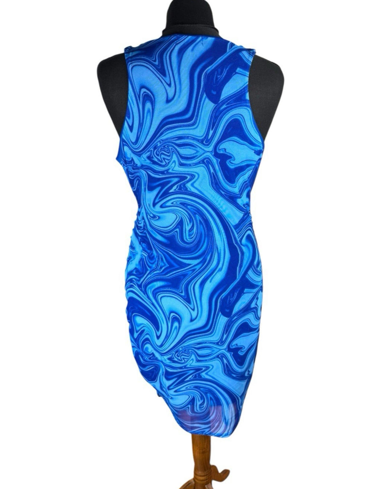 I Saw It First Blue Swirl Print Mini Dress Ruffle Side Women’s UK Size 14