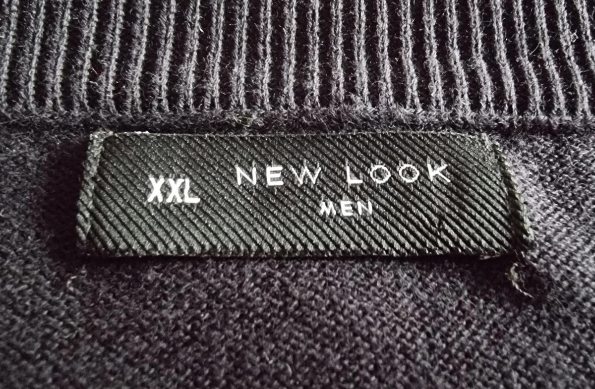 New Look Knit Jumper Men’s UK Size 2XL Navy Blue Stripe Detail Crew Neck