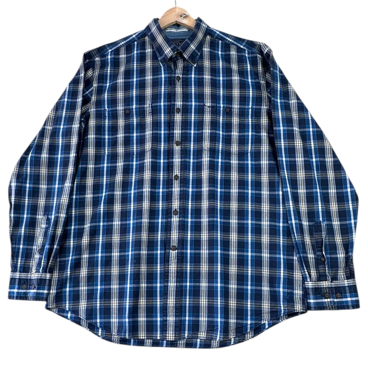 Nautica Shirt Men's UK Size L Blue Striped Long Sleeve Pockets Buttondown Collar