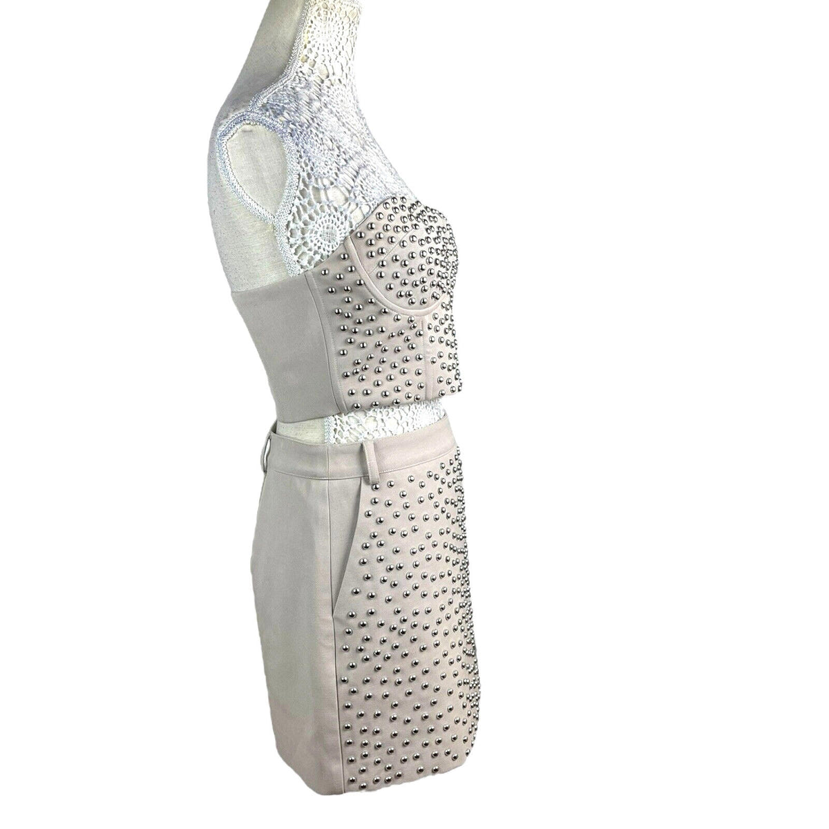 Nasty Gal Beige Studded Skirt And Crop Top Co-Ord Set Women's UK Size 10