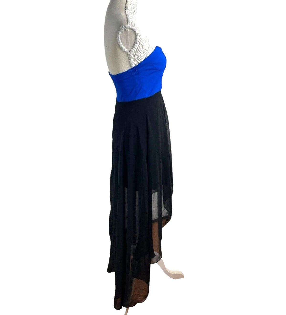 Apricot Strapless High-Low Party Dress Women’s UK Size XS Royal Blue & Black
