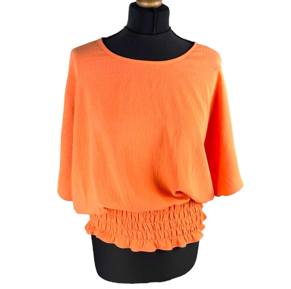 Emreco Orange Peplum Blouse Summer Top Elastic Waistband Women's UK Size 10
