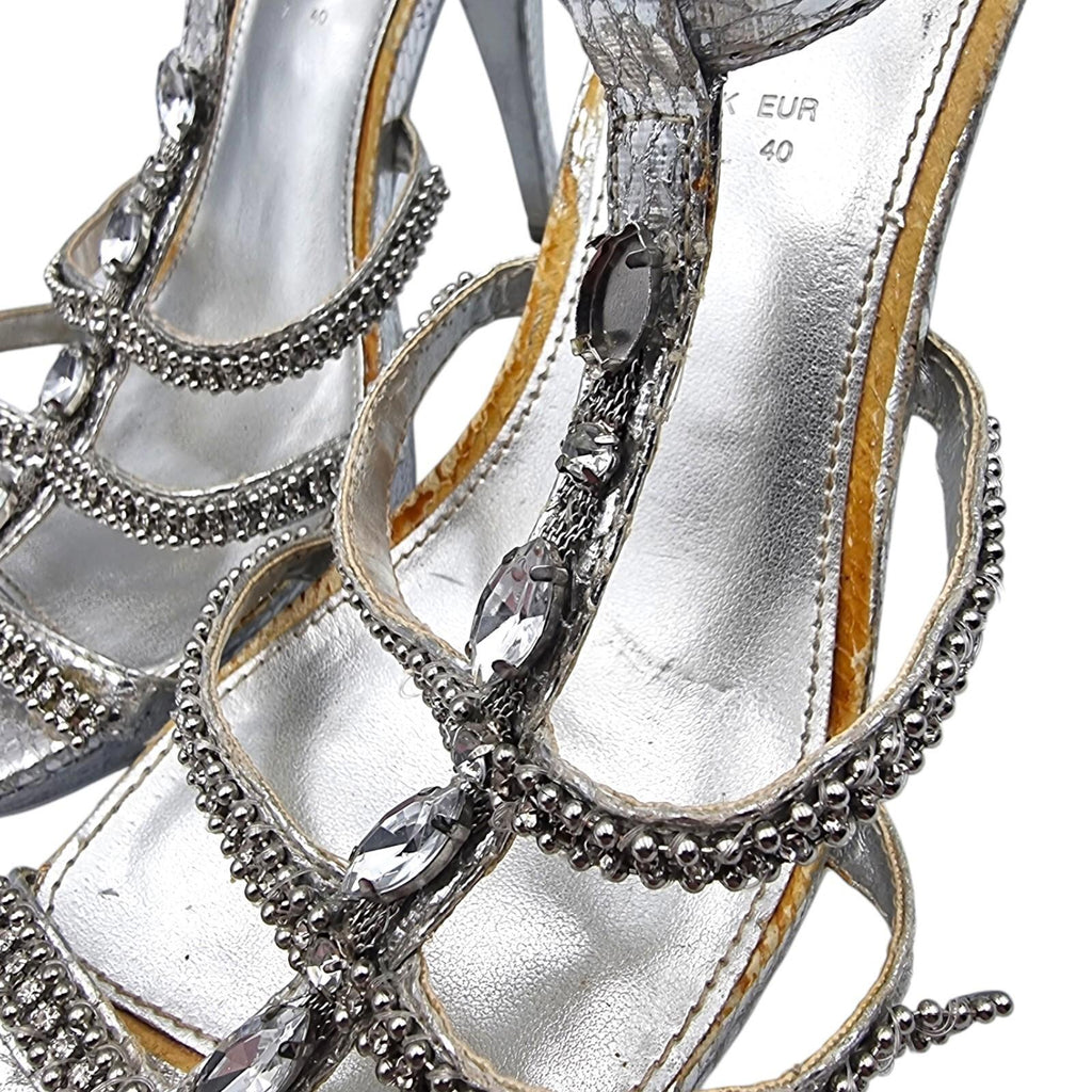 Shoe Box Silver Embellished High Heel Sandals Women's UK Size 7