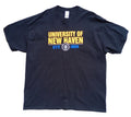 Gildan Black Graphic Print T-Shirt Men's UK Size 2XL Black Crew Neck 100% Cotton University