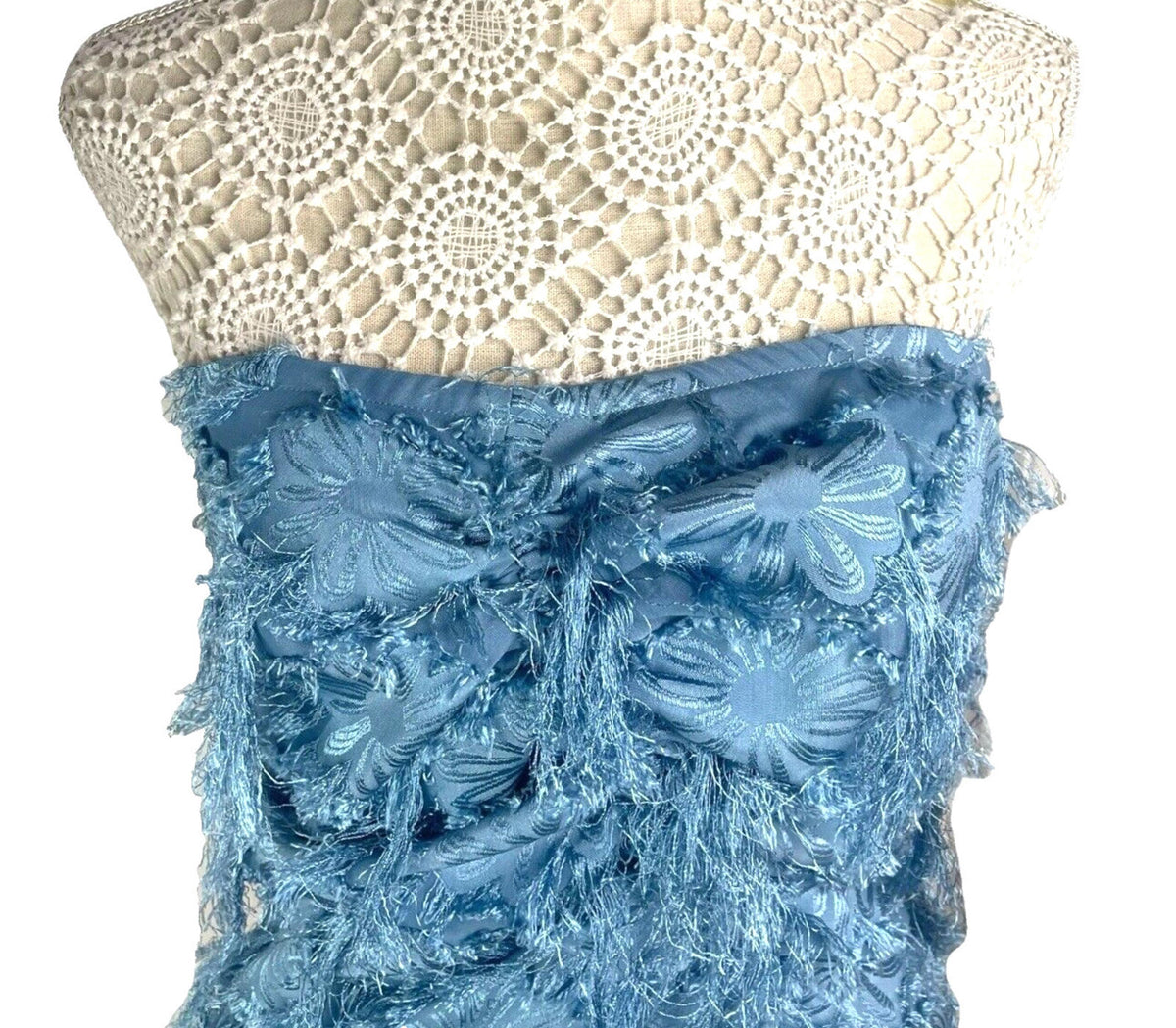 Pretty Little Thing Blue Faux Feather Off Shoulder Mini Dress Women's UK Size 8