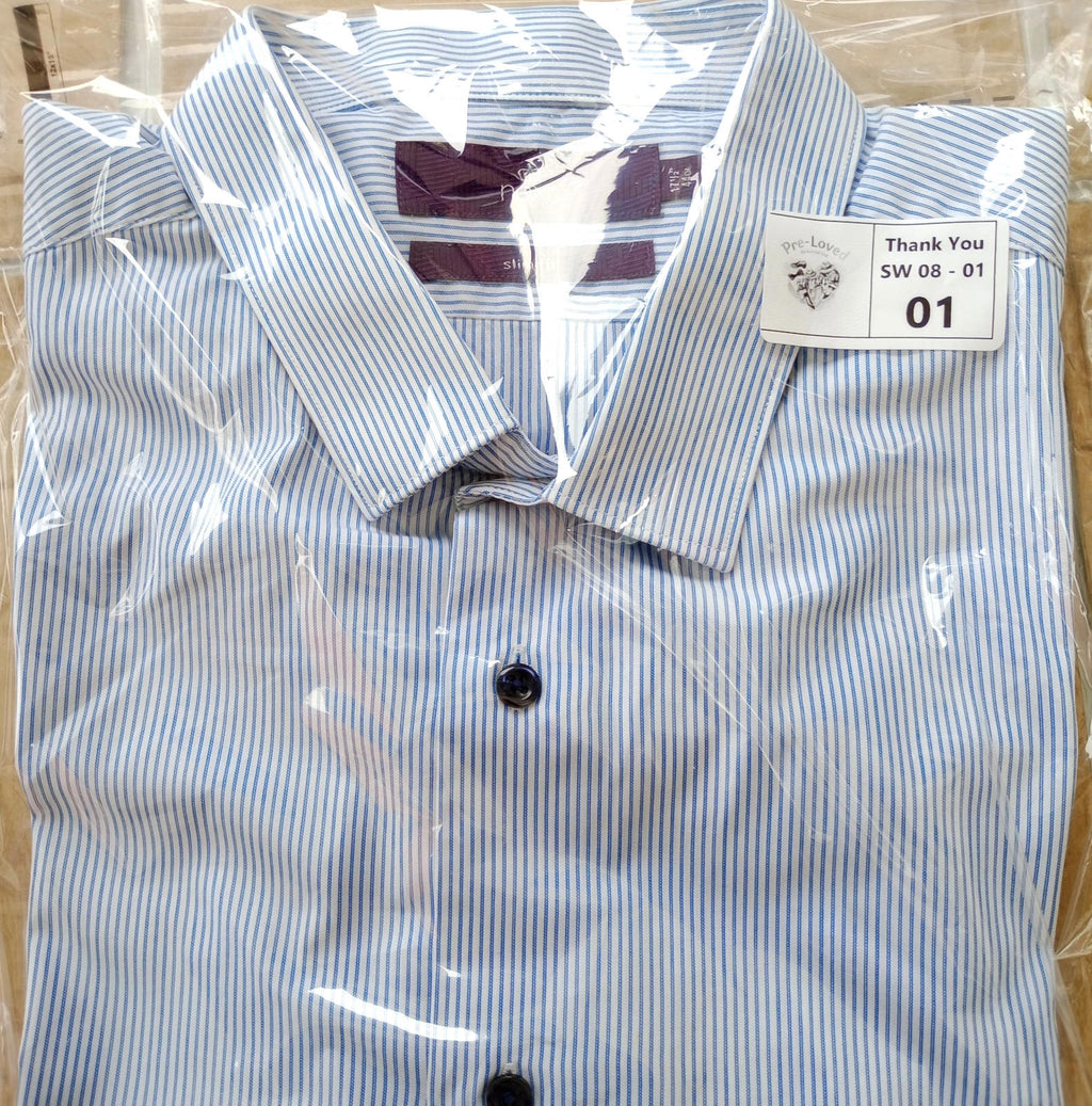 Next Shirt Men's UK Size 2XL Long Sleeve Blue Stripe 100% Cotton Easy Care