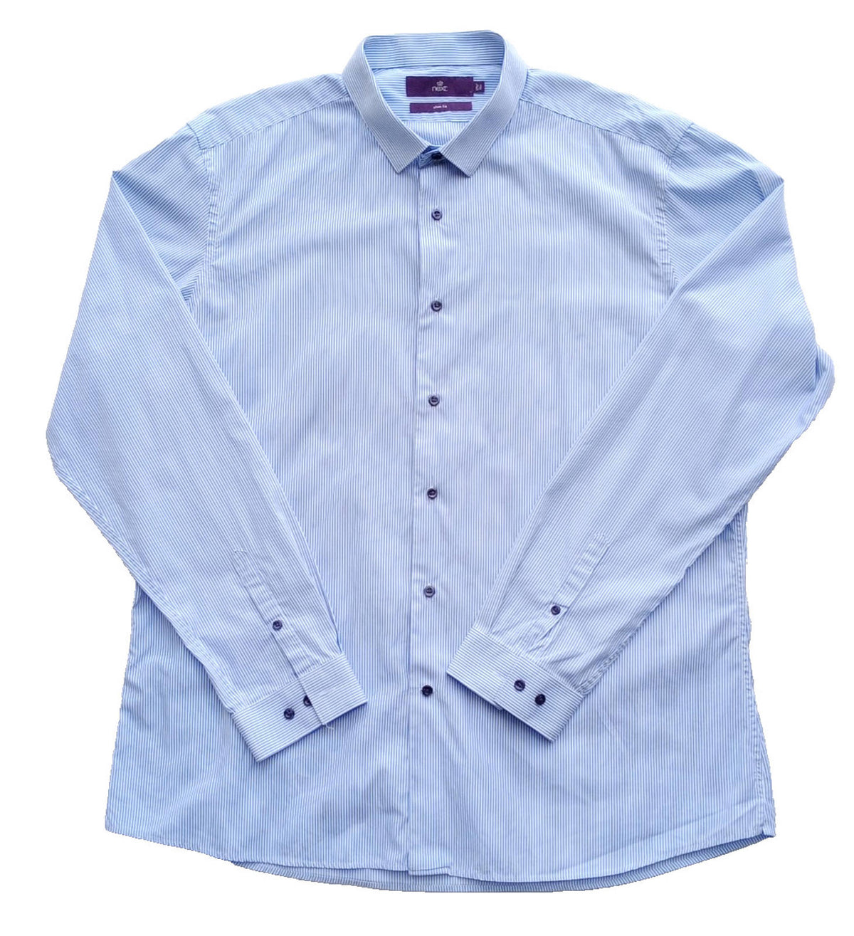 Next Shirt Men's UK Size 2XL Long Sleeve Blue Stripe 100% Cotton Easy Care