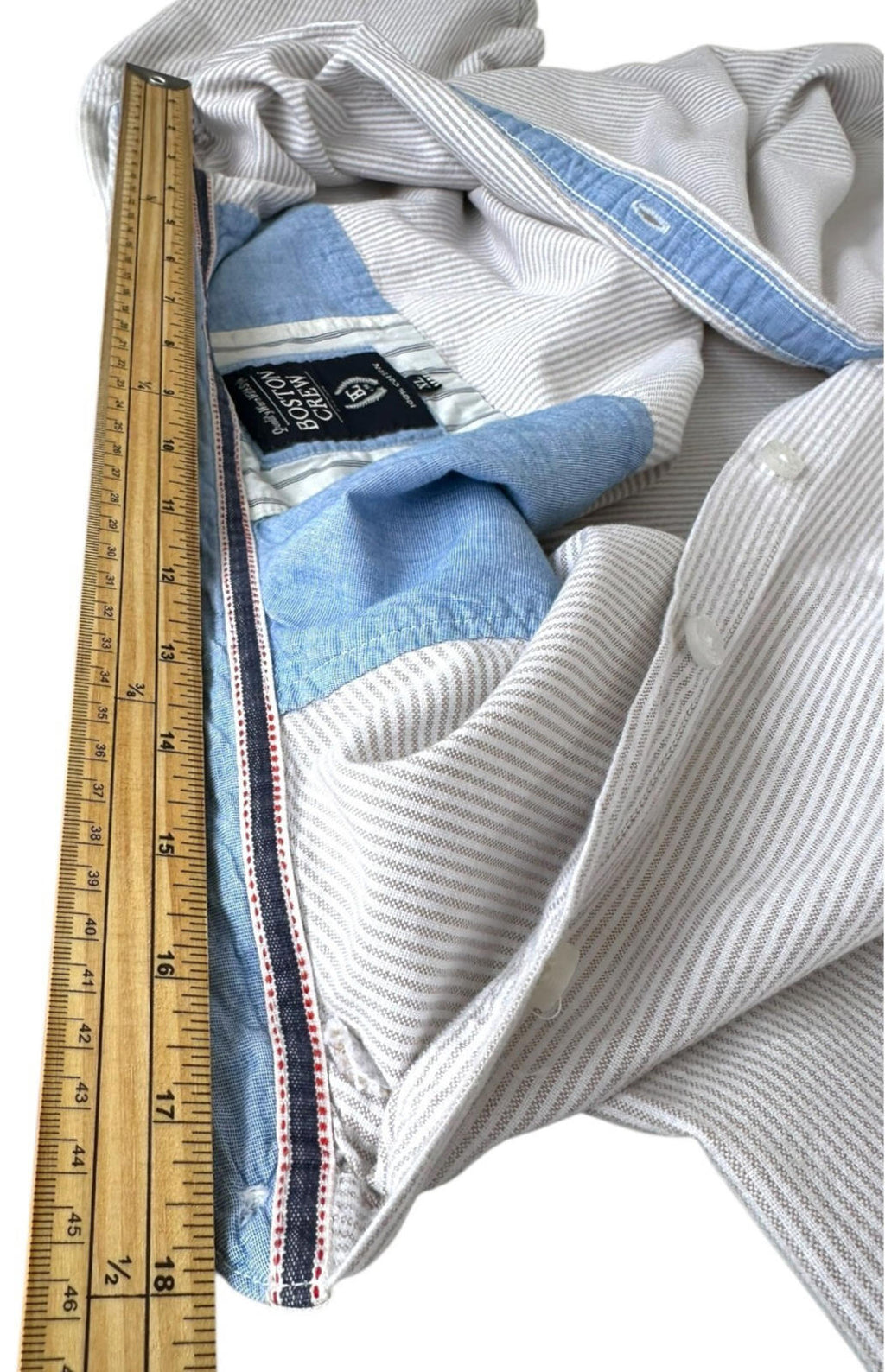 Boston Crew Shirt Men's UK Size XL White & Beige Stripe Casual Short Sleeve